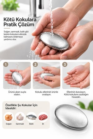 Gümüş Paslanmaz Çelik Sabun Metal Koku Giderici El Sarımsak Soğan Balık Kokusu Giderme Aparatı