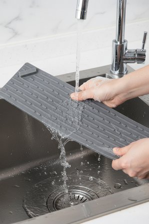 Gri Uzun Silikon Gider Kapağı Koku Önleyici Lavabo Banyo Mutfak Balkon Gider 37x11 cm