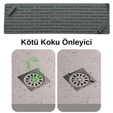 Gri Uzun ve Gri Kare Tasarımlı Koku Önleyici Silikon Gider Kapakları Banyo Mutfak ve Balkon İçin 2li Şık ve Hijyenik Gider Seti