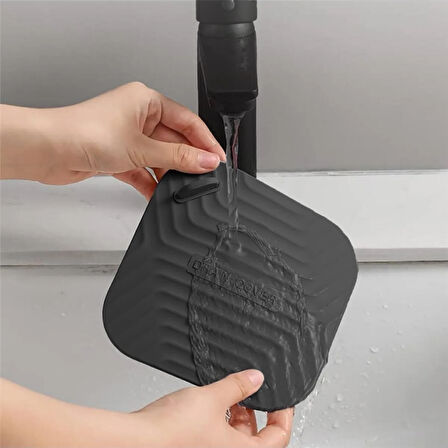 Siyah Kare Koku Önleyici Gider Kapağı ve Siyah Silikon Lavabo Gider Koruyucu Hijyenik Şık ve Pratik 2li Lavabo Gider Seti