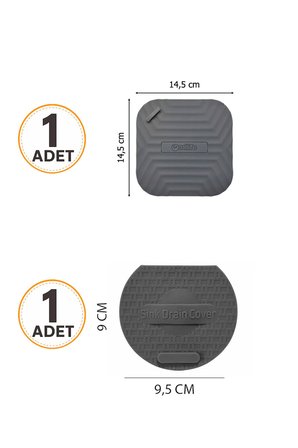2'li Set Gri Kare Silikon Gider Koku Önleyici Kapak ve Evye Lavabo Süzgeci