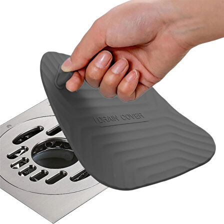 Gri Kare Koku Önleyici Gider Kapağı ve Gri Silikon Lavabo Gider Koruyucu Hijyenik Şık ve Pratik 2li Lavabo Gider Seti