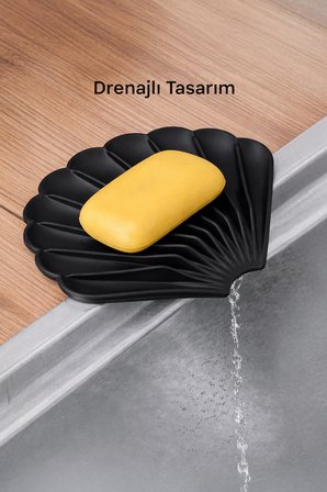 2'li Siyah Silikon Gider Kapağı ve İstiridye Sabunluk Seti Su Giderli Banyo Mutfak Organizer