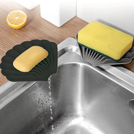 Siyah Kare Koku Önleyici Silikon Gider Kapağı ve Siyah İstiridye Şekilli Su Giderli Sabunluk Şık Tasarımlı Hijyenik ve Fonksiyonel 2li Banyo Mutfak Seti