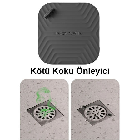 Siyah Kare Koku Önleyici Gider Kapağı Siyah İstiridye Şekilli Sabunluk ve Siyah Lavabo Gider Koruyucu Şık ve Fonksiyonel 3lü Banyo Mutfak Seti