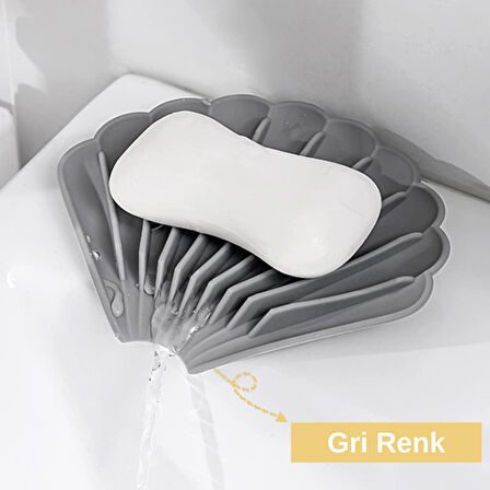 Gri Kare Koku Önleyici Gider Kapağı Gri İstiridye Şekilli Sabunluk ve Gri Lavabo Gider Koruyucu Şık ve Fonksiyonel 3lü Banyo Mutfak Seti