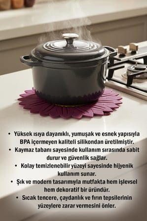 Ayçiçeği Model Kaymaz Silikon Nihale – Tencere, Tava, Çaydanlık ve Servis Altlığı 18,5 x 18,5 cm