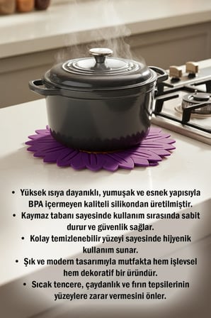 Ayçiçeği Model Kaymaz Silikon Nihale – Tencere, Tava, Çaydanlık ve Servis Altlığı 18,5 x 18,5 cm