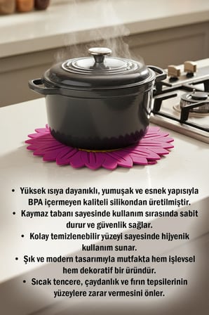 Ayçiçeği Model Kaymaz Silikon Nihale – Tencere, Tava, Çaydanlık ve Servis Altlığı 18,5 x 18,5 cm