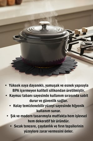 Ayçiçeği Model Kaymaz Silikon Nihale – Tencere, Tava, Çaydanlık ve Servis Altlığı 18,5 x 18,5 cm
