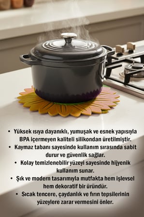 Ayçiçeği Model Kaymaz Silikon Nihale – Tencere, Tava, Çaydanlık ve Servis Altlığı 18,5 x 18,5 cm