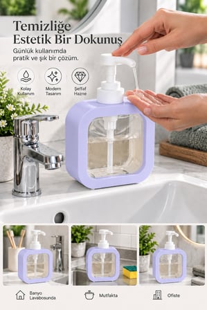 Şeffaf Dikdörtgen Sıvı Sabunluk Pompalı Mutfak Banyo Deterjanlık Tezgah Üstü Dispenser
