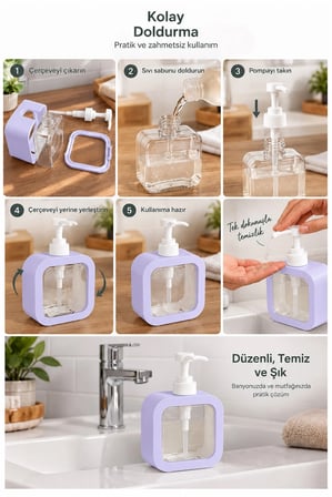 Şeffaf Dikdörtgen Sıvı Sabunluk Pompalı Mutfak Banyo Deterjanlık Tezgah Üstü Dispenser