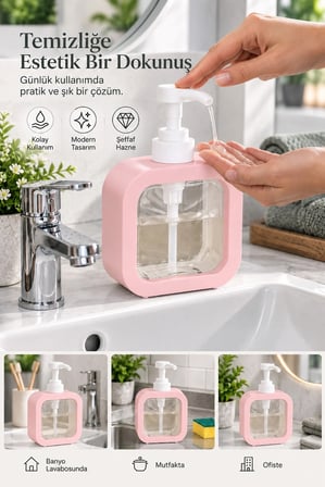 Şeffaf Dikdörtgen Sıvı Sabunluk Pompalı Mutfak Banyo Deterjanlık Tezgah Üstü Dispenser