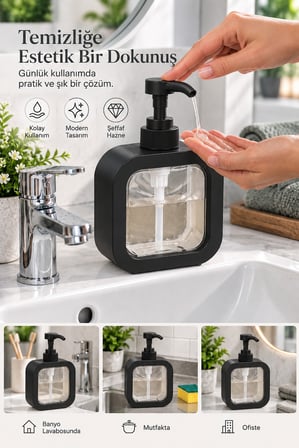 Şeffaf Dikdörtgen Sıvı Sabunluk Pompalı Mutfak Banyo Deterjanlık Tezgah Üstü Dispenser