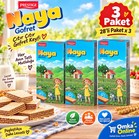 Naya Gofret 28’li Paket x 3 Adet – Çikolata Dolgulu Çıtır Çıtır Bulgaristan Gofreti Balkan Atıştırmalığı
