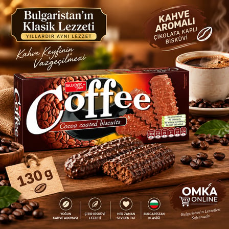 Coffee Kahve Aromalı Çikolata Kaplı Bisküvi 130 G – Bulgaristan Atıştırmalığı 