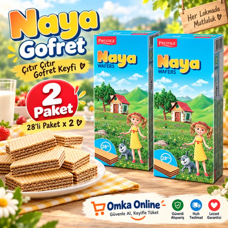 Naya Gofret 28’li Paket x 2 Adet – Çikolata Dolgulu Çıtır Çıtır Bulgaristan Gofreti Bulgaristan Atıştırmalığı