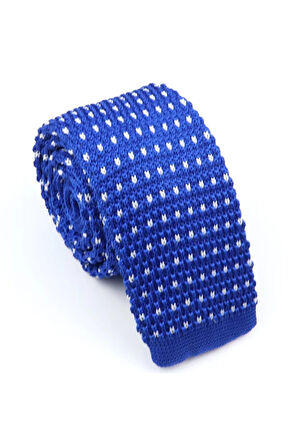 Örme Kravat Mavi Beyaz