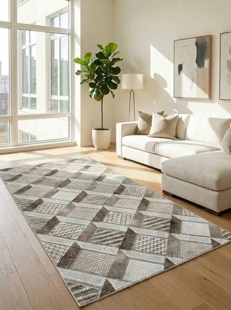 Krem Bej Modern Yıkanabilir Kabartmalı Kaymaz Taban Kesme Halı Yolluk