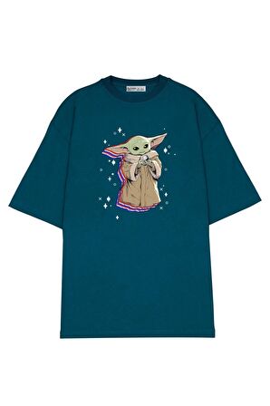 Unisex Oversize T-shirt The Mandalorian Red White And Blue Shadow Grogu