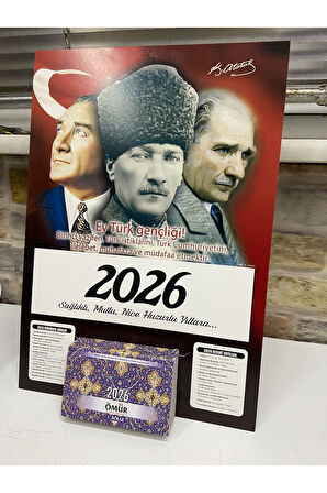 Takvim Atatürk Görselli 2026 Kartonlu Yapraklı Duvar Takvimi