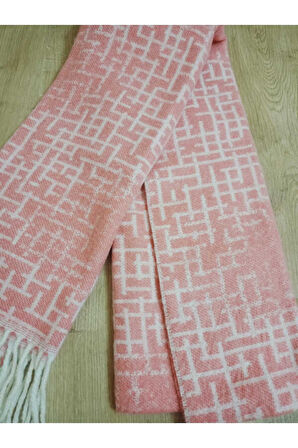 Omuz Şalı - Atkı Yumuşak, Pofidik Beyaz Pembe  Kışlık , Sıcak  45 X 185