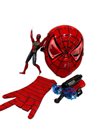 Eğitici Oyuncaklar Ağ Atan Eldiven+ışıklı Maske+18 Cm Işıklı Figür 3 Lü Set Oyuncak Kız Erkek Çocuk