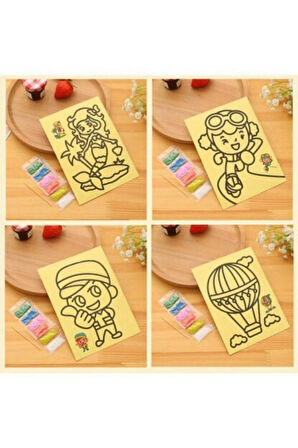 Eğitici Oyuncaklar Kum Boyama 4 Lü Kız Erkek Çocuk Oyuncak