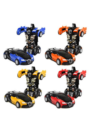Eğitici Oyuncaklar Transformers Robot Çek Bırak Araba - Kendinden Robota Dönüşebilen Araba Bugatti -