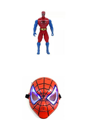 Eğitici Oyuncaklar örümcek adam 17 Cm Karakter Figür Ve 22 cm Işıklı Maske 2 Li Set Kız Erkek Çocuk