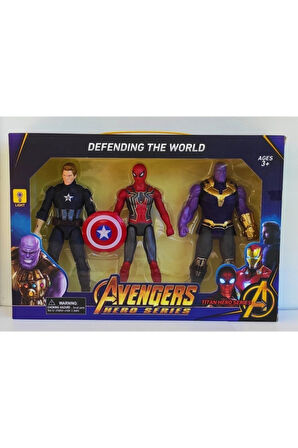 Eğitici Oyuncaklar Işıklı Ve Hareketli, 20 Cm. Kaptan Amerika, Örümcek Adam Ve Thanos 3'lü Set Kız E