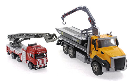Kız Erkek Çocuk Oyuncak Die Cast Çek Bırak Vinçli Kurtarıcı ve Merdivenli İtfaiye Aracı Kız Erkek Ço