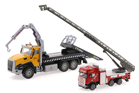 Kız Erkek Çocuk Oyuncak Die Cast Çek Bırak Vinçli Kurtarıcı ve Merdivenli İtfaiye Aracı Kız Erkek Ço