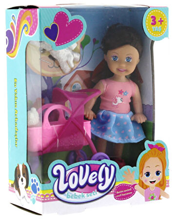 Kız Erkek Çocuk Oyuncak Lovely Mini Bebek Pembe Sepetli Evcil Hayvanlı Oyun Seti Kız Erkek Çocuk Oyu