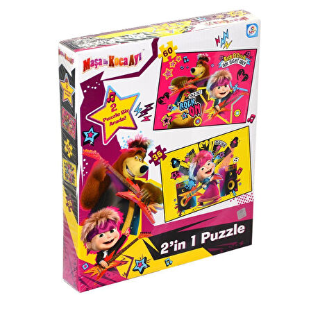 Kız Erkek Çocuk Oyuncak MS7579 Laço Kids Maşa ile Koca Ayı 2 Puzzle 1 Kutuda / 35+60 Parça Puzzle Kı