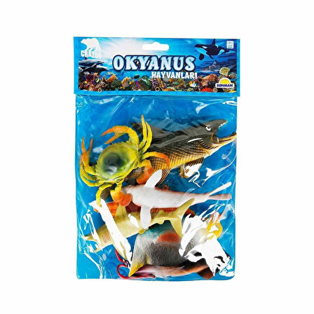 Kız Erkek Çocuk Oyuncak 1000713 Okyanus Hayvanları Poşetli 7'li Hayvan Oyun Seti -Sunman Kız Erkek Ç