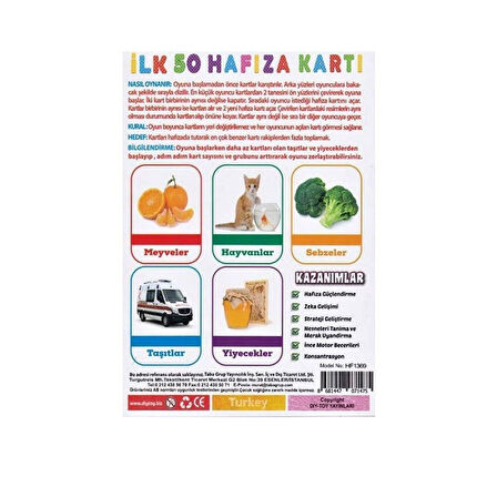 Kız Erkek Çocuk Oyuncak 1475 İlk 50 Hafıza Kartları (Memory Game) -Dıytoy Kız Erkek Çocuk Oyuncak Eğ