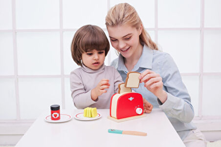 Kız Erkek Çocuk Oyuncak Ahşap Nostaljik Ekmek Kızartma Makinası ve Aksesuarları Kız Erkek Çocuk Oyun