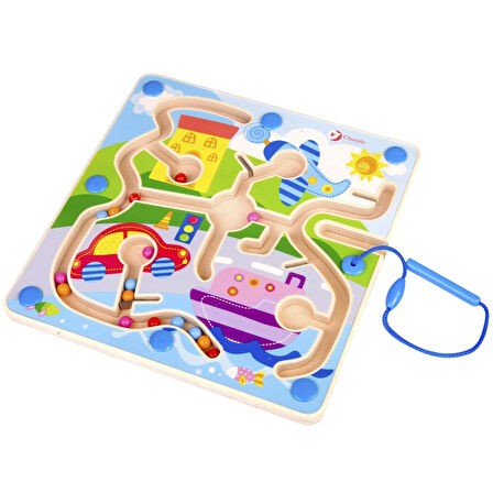 Kız Erkek Çocuk Oyuncak Ahşap Mıknatıslı ve Boncuklu Labirent Bulmaca Kız Erkek Çocuk Oyuncak Eğitic