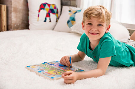 Kız Erkek Çocuk Oyuncak Ahşap Mıknatıslı ve Boncuklu Labirent Bulmaca Kız Erkek Çocuk Oyuncak Eğitic