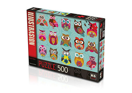 Kız Erkek Çocuk Oyuncak KS Puzzle 500 Parça Multi Owls Renkli Baykuşlar Kız Erkek Çocuk Oyuncak Eğit