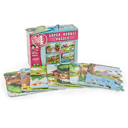 Kız Erkek Çocuk Oyuncak 3222 DıyToy Süper Renkli 4'lü Puzzle - Çiftlik / 8+12+16+24 Parça Puzzle Kız