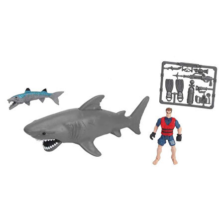 Kız Erkek Çocuk Oyuncak S01049012 Wild Quest Köpek Balığı ve Dalgıç Adam Oyun Seti Kız Erkek Çocuk O