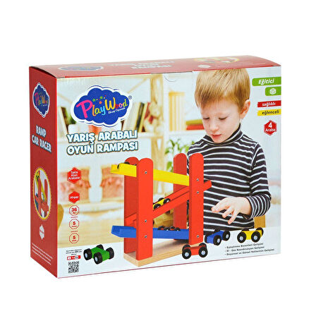 Kız Erkek Çocuk Oyuncak ONY-382 PlayWood Ahşap Yarış Arabalı Oyun Rampası-Onyıl Kız Erkek Çocuk Oyun