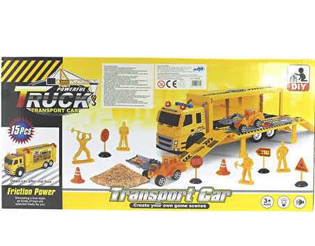 Kız Erkek Çocuk Oyuncak Sürtmeli Sesli ve Işıklı İş Makinesi Taşıyıcı Sarı Tır Kız Erkek Çocuk Oyunc