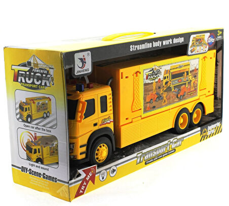 Kız Erkek Çocuk Oyuncak Sürtmeli Sesli ve Işıklı İş Makinesi Taşıyıcı Sarı Tır Kız Erkek Çocuk Oyunc