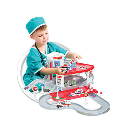 Kız Erkek Çocuk Oyuncak 03347 Dede, Hastane Garaj Seti Kız Erkek Çocuk Oyuncak Eğitici Eğlenceli Oyu