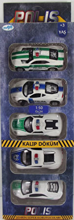 Kız Erkek Çocuk Oyuncak Sürtmeli Die Cast 5'Li Metal Polis Araçları Kız Erkek Çocuk Oyuncak Eğitici