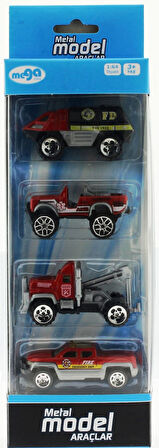 Kız Erkek Çocuk Oyuncak 4'Lü Die Cast İtfaiye Seti Kız Erkek Çocuk Oyuncak Eğitici Eğlenceli Oyuncak